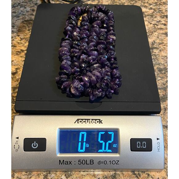 37" Genuine Amethyst Graduated Nugget Necklace Hand-Knotted Vintage Dark Boho - Picture 11 of 11